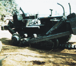 Bulldozer after hitting a mine